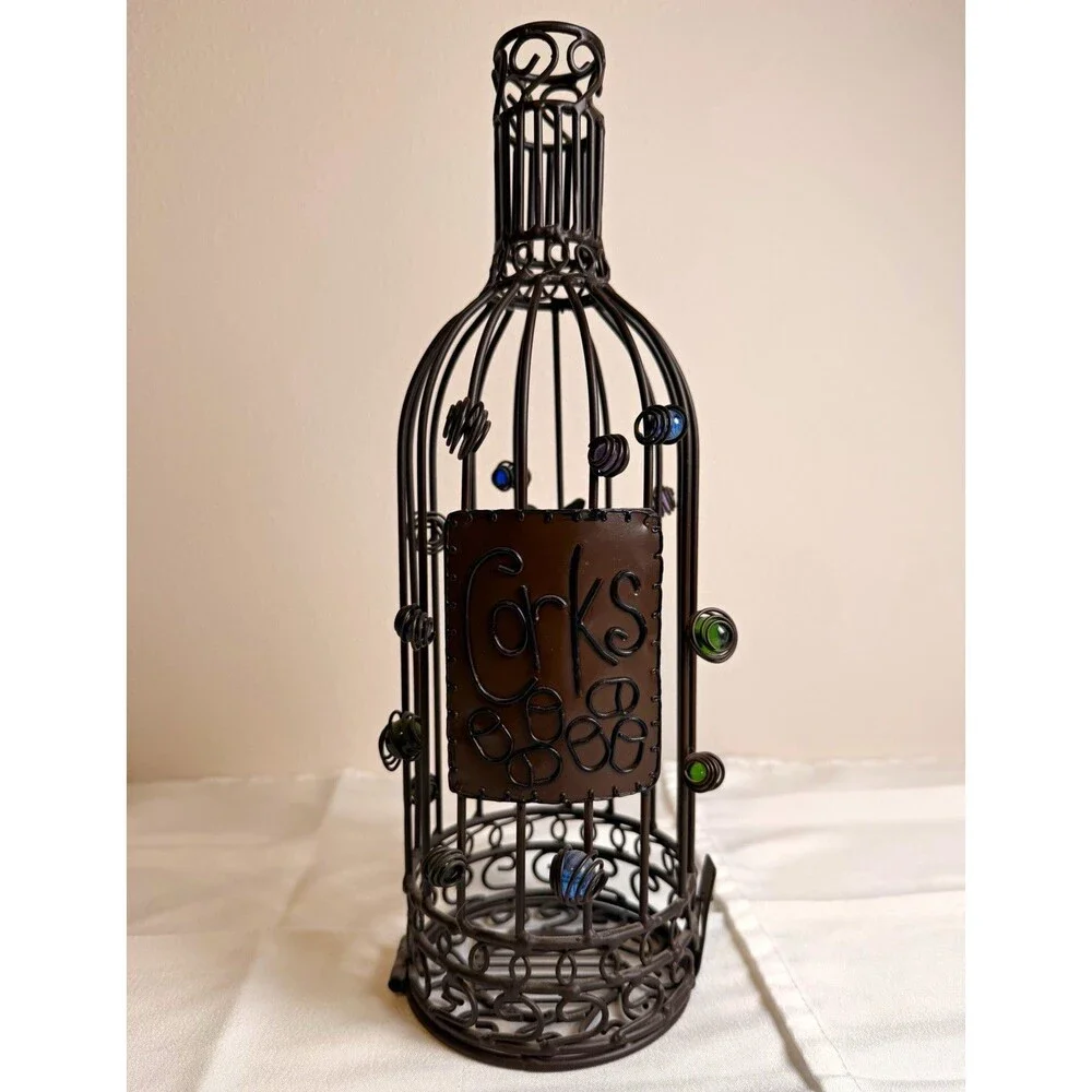Black Metal Freestanding 1-Bottle Wine Holder Cage Display w/ 